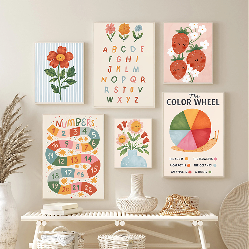 Educational Cartoon For Kids - Floral Alphabet Education Kid Prints Children's