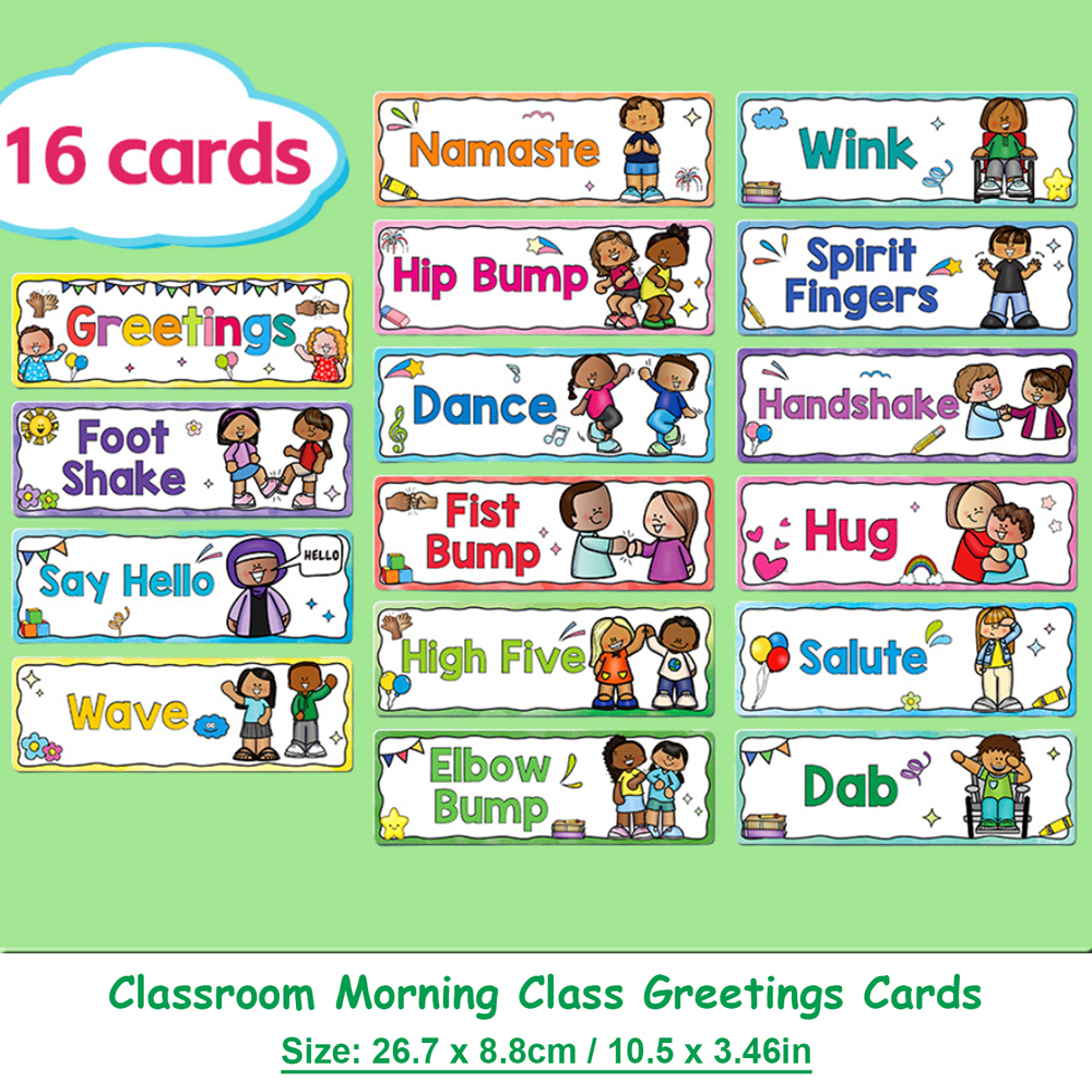 Kids Educational Poster - Common Greetings Educational Cards School Morning