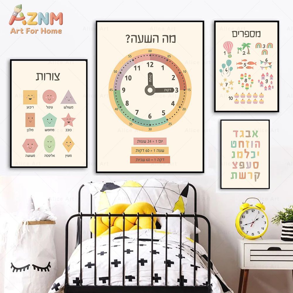AZNM Hebrew Educational Canvas - огляд і ціна Kids Education Alphabet Numbers
